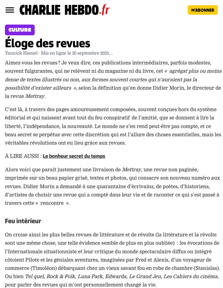 Revue de presse › Éloge des revues par Yannick Haenel